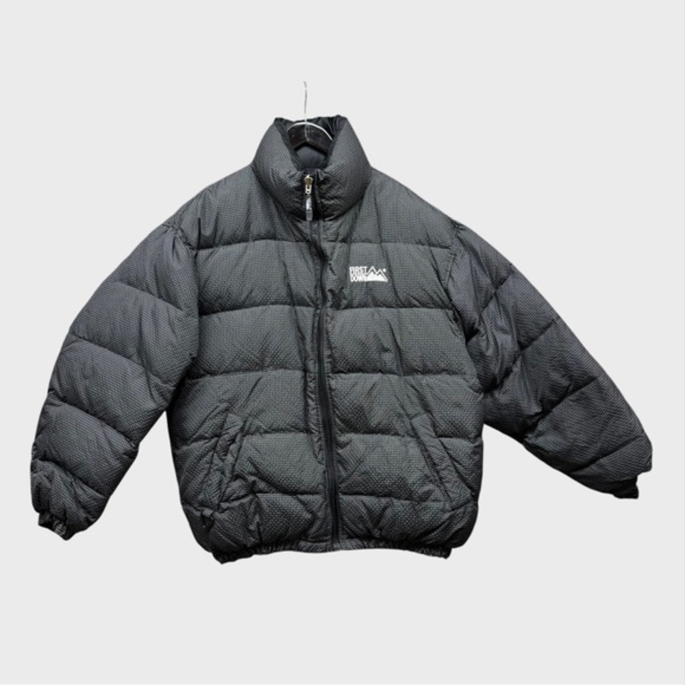 Vintage First Down XL Black Reversable Down‎ Filled Ski Jacket Skii Snowboarding